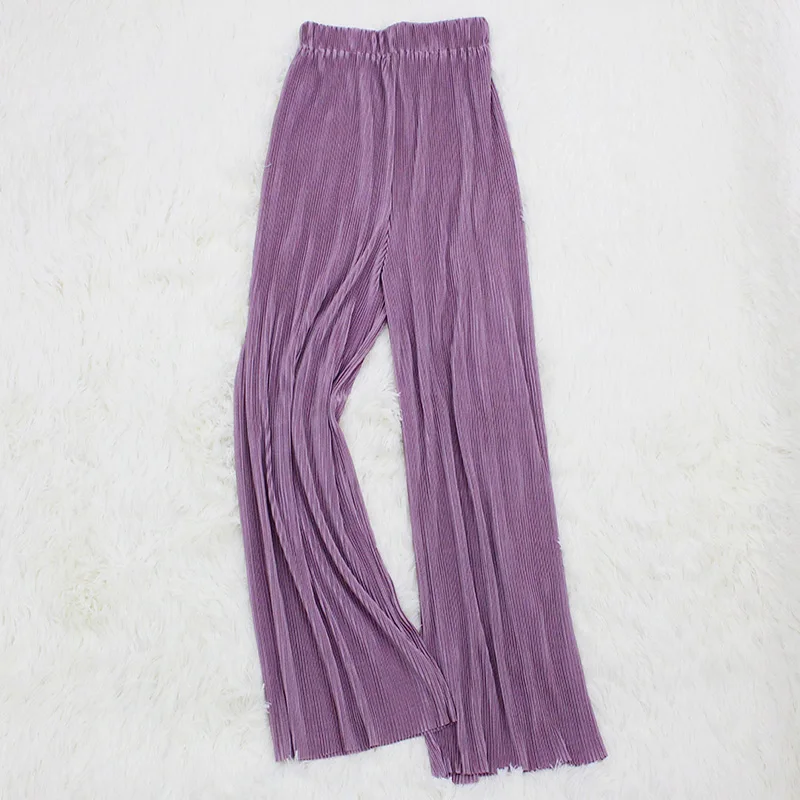 Летние женские штаны, плиссированные Широкие штаны, свободные, длина по щиколотку, эластичный пояс, повседневные длинные уличные брюки, Pantalon Femme - Цвет: Lavender
