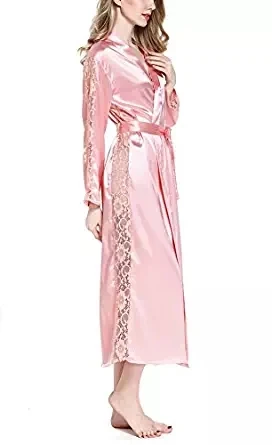 Сексуальный кружевной отделкой атласное кимоно; наряд халат для подружки невесты длинная ночная рубашка, одежда для сна, домашний халат для Для женщин 3 вида цветов Доступные размеры - Цвет: pink