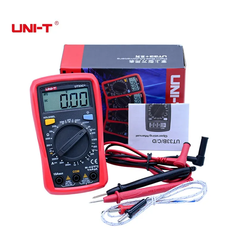 

New arrival UNI-T UT33C+ digital Multimeter LCD backlight manual range AC DC voltage AC current resistance +Temperature tester