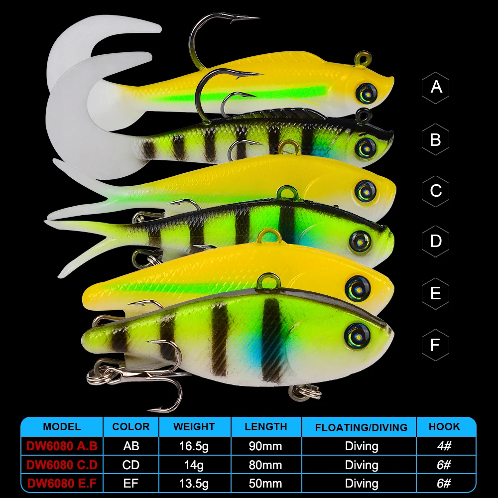 

6pcs COMDABA VIB JIG Hook Fishing Lure 6 colors Artificial Silicone Bait Wobbler Japan Mini Fishing Pencil Soft Lure Set