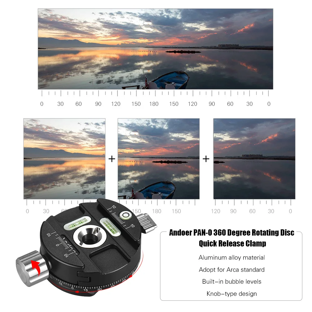 Andoer PAN-0 360 Degree Rotating Disc Camera Quick Release Clamp for Arca Swiss RRS Wimbereley Kirk Markins Quick Release Plate