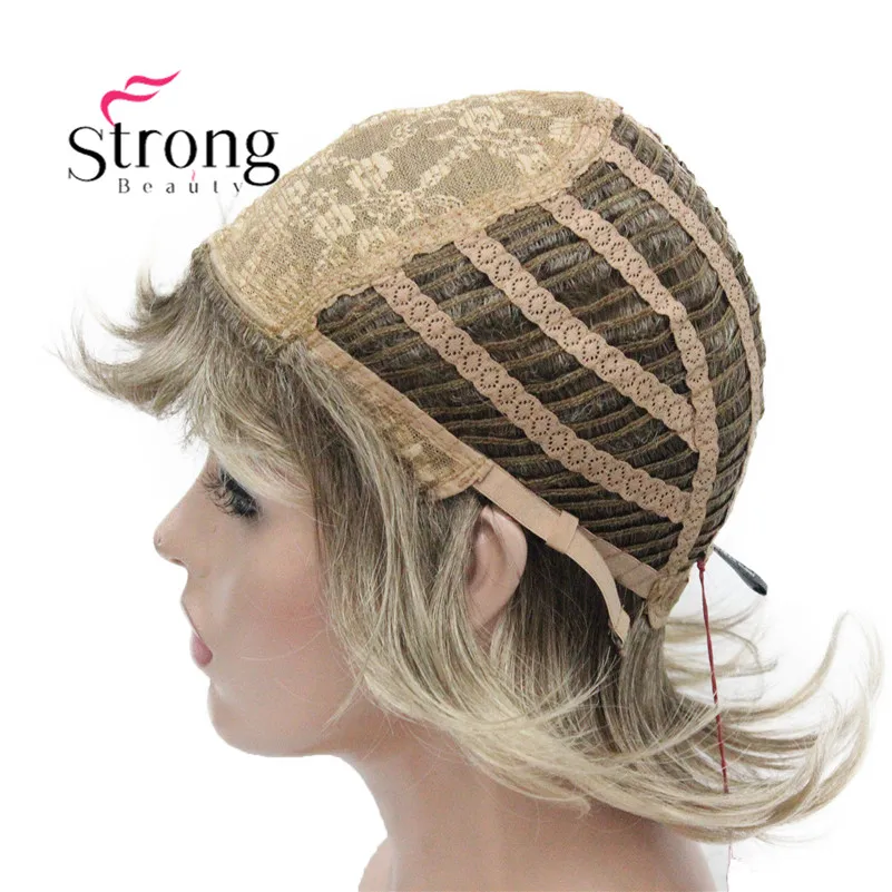 L-1943A #R10-24 Elegant Bady Wavy Medium Brown Mix Dark Blonde Neck Length Synthetic Women's Wig (7)