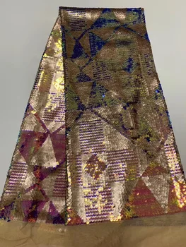 

2019 Gold Sequins Lace Fabric High Quality 3d French Lace Fabric Embroidery African Party Lace Fabric 5 yards For Nigerian Lace