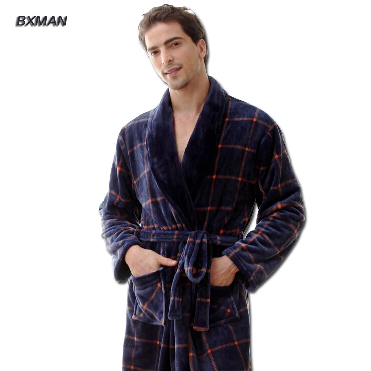 Robe Men Bathrobe Mens Thicken V Neck Flannel Bathrobes Winter Autumn