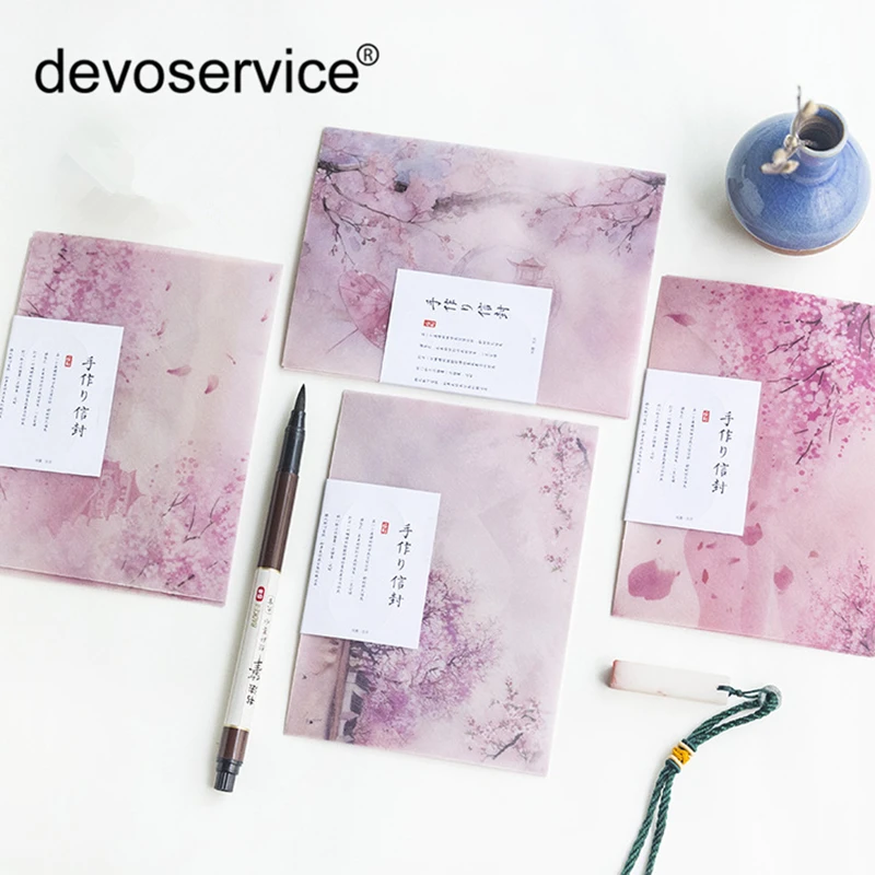 

3 Pcs/Lot Romantic Sakura Translucent Envelope Message Card Letter Stationary Storage Paper For Gifts Chinese Style Envelopes