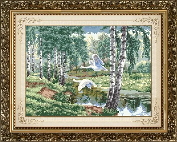 CS-764 cross stitch kit fly swan swans in wood forest Zolotoe Runo.jpg