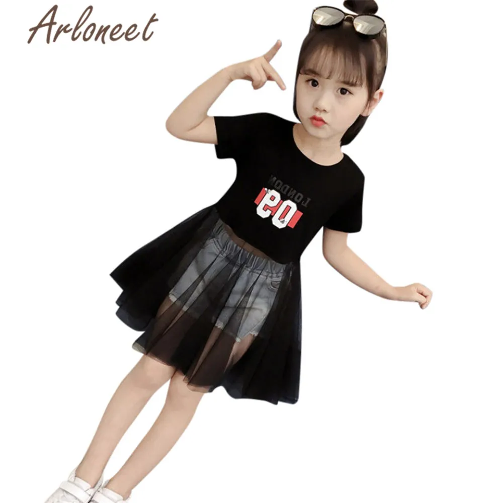 

ARLONEET Clothes children girl lace dress Letter print Beach Causal dress knee length 2019 Summer kids party girls Tulle dresses