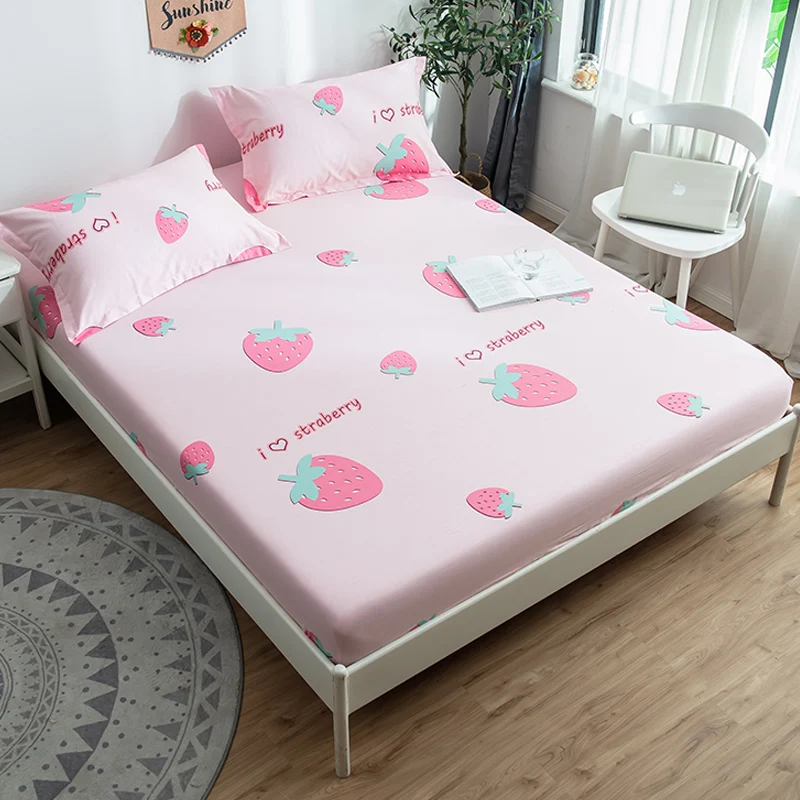 

1pc Pink Sweet Strawberry Fitted Sheet 100% Cotton Bed Sheet for Children/Adults Bedding Mattress Cover Bedding Set Bedspreads