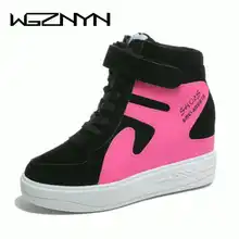 Модные высокие Для женщин повседневная обувь на платформе кроссовки Скрытая обувь со скрытым каблуком дышащая Для женщин цвет розовый, белый, красный обувь W409