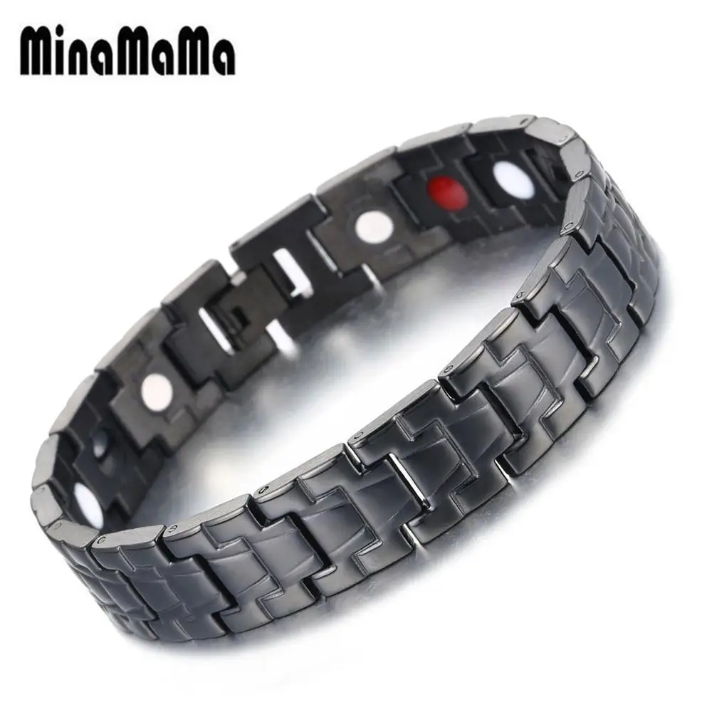 Мужские браслеты из нержавеющей стали золото 3 цвета здоровая терапия магнитные браслеты для артрита германиевое энергетическое мужские браслеты