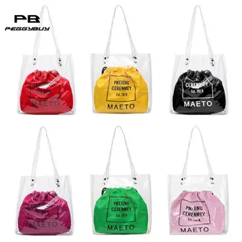 

2pcs/set Transparent Shoulder Handbags Women Drawstring Top-handle Totes