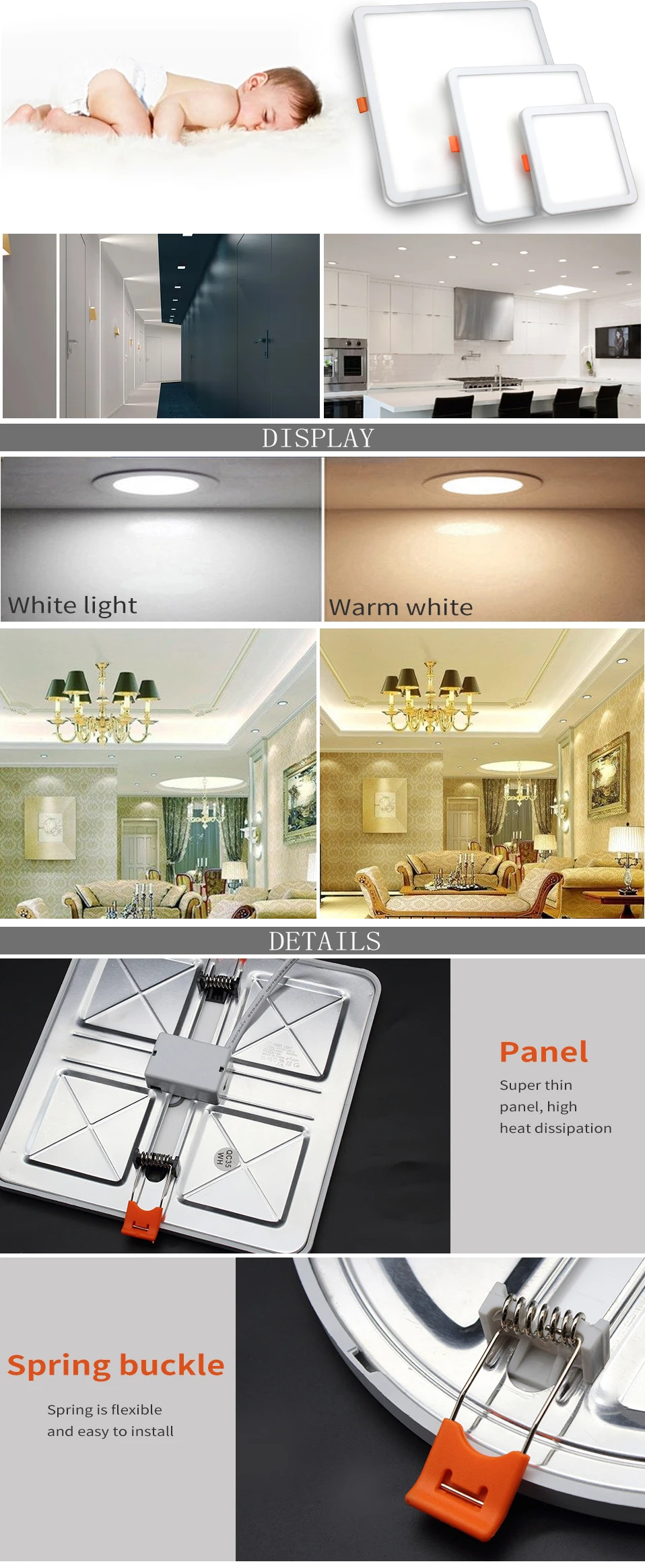 DINGDIAN светодиодный светильник панели 220V поверхностного монтажа квадратная/круглая алюминиевая лампа для потолка гостиной спальни 6W 8W 15W 20W вниз свет