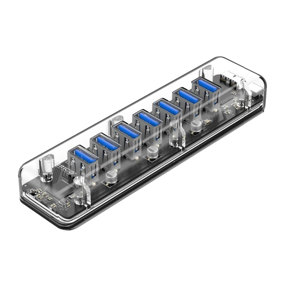 ORICO 4/7 портов USB3.0 концентратор прозрачный высокоскоростной с микро USB интерфейс питания usb-хаб поддержка OTG для Mac/Windows/Linux