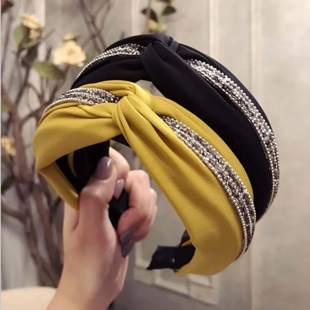 Модная повязка на голову женская лента для волос аксессуары для волос высокого качества, блестящие стразы в стиле пэчворк головные уборы