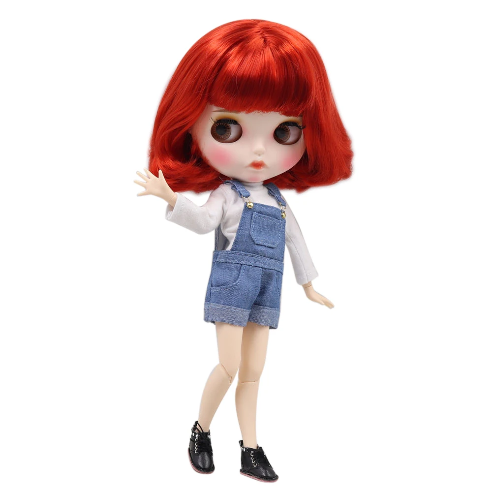 Кукла Blyth 1/6 bjd белая кожа тела милые красные короткие вьющиеся волосы матовый лицо с бровями блеск для губ ледяной sd игрушка