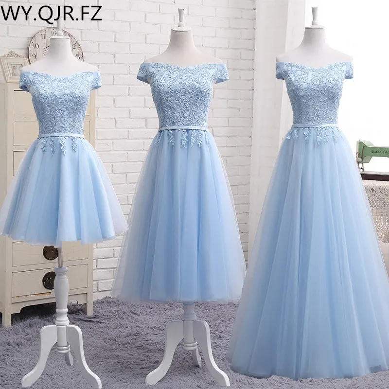 

PTH2122#Lace up Off Shoulder Long middle short blue Bridesmaid Dresses 2019 new Sister group Custom party prom dress toast suit