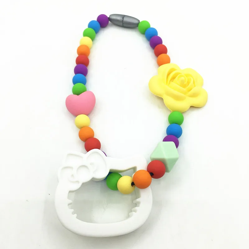 white Силиконовые прорезывающиеся бусины hello kitty зубное кольцо для прорезывающихся зубов Прорезыватель игрушка силиконовые жевательные Прорезыватель для зубов аксессуар - Цвет: white