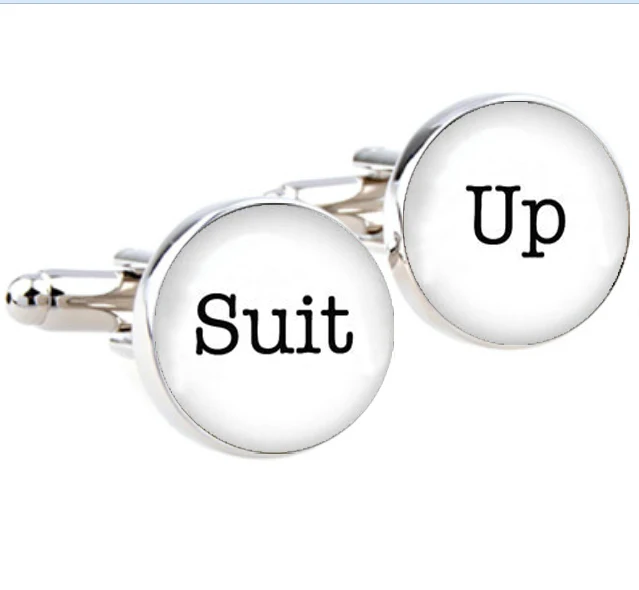 

1Pair Suit Up cufflinks Silver plated Suit-Up cuff links Accessories Barney Stinson quote jewelry Vintage cufflink for mens