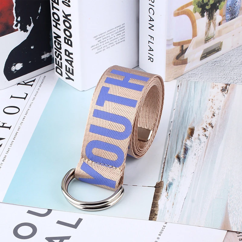 Women Jeans Belt Fashion Letter Printed Unisex Double D Ring Canvas Strap Female Long Belts For girl Jeans decoration Belts H101