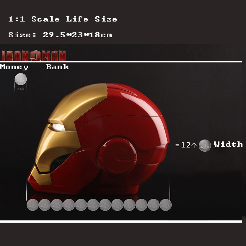 1/1 Scale Life Size Marvel Shield Movie Avengers iron Man 3 Helmet Money Bank Action Figure Toys