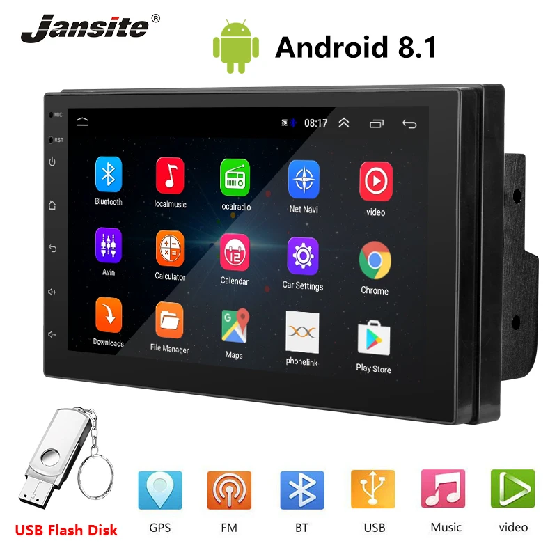 

Jansite 7" 2 din Car Radio Android 8.1 Touch Screen Player GPS Navigation radio Car Stereo Reverse image with 32G U Flash Disk