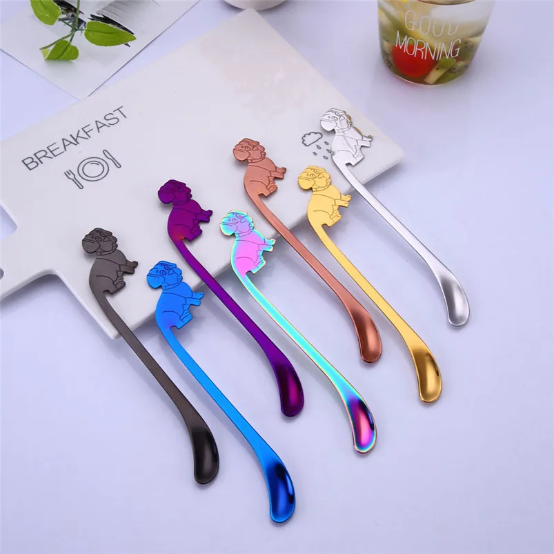 Creative Ice Spoons for Glass 304 Stainless Steel Cute Dog Long Handle Latte Ice Coffee Spoon Kitchen Home Decor 40JY294