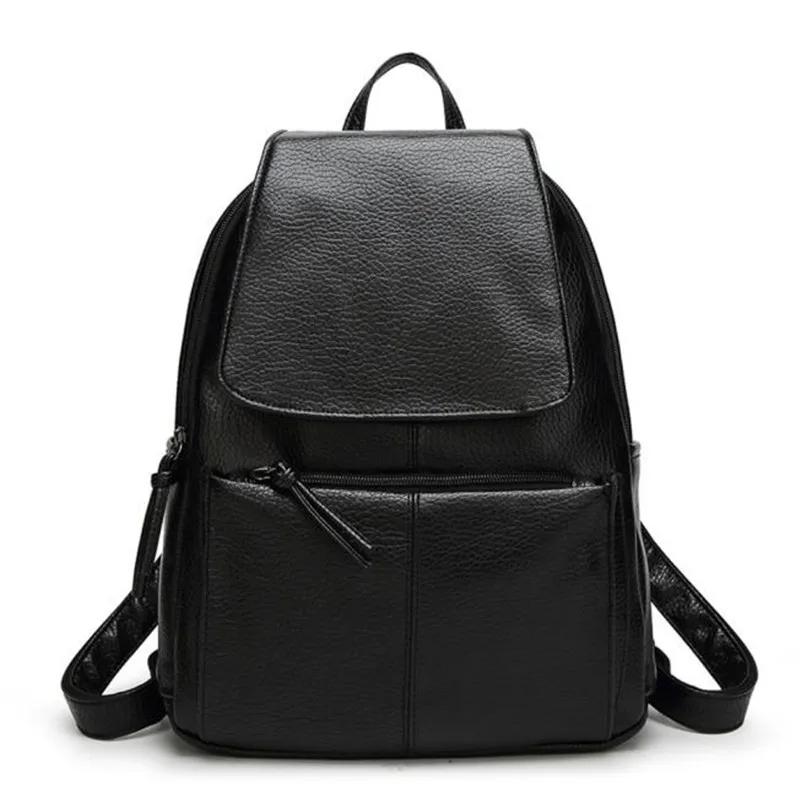 New women bag Girl Leather Shoulder School Bag college Backpack zipper black Travel Satchel Rucksack pack