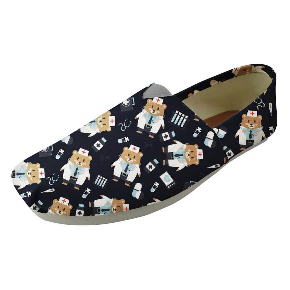 

NOISYDESIGNS Brand Designer Flat Shoes Women Cute Nursing Bear Print Breathable Lightweight Lazy Shoes for Girls Casual Canvas