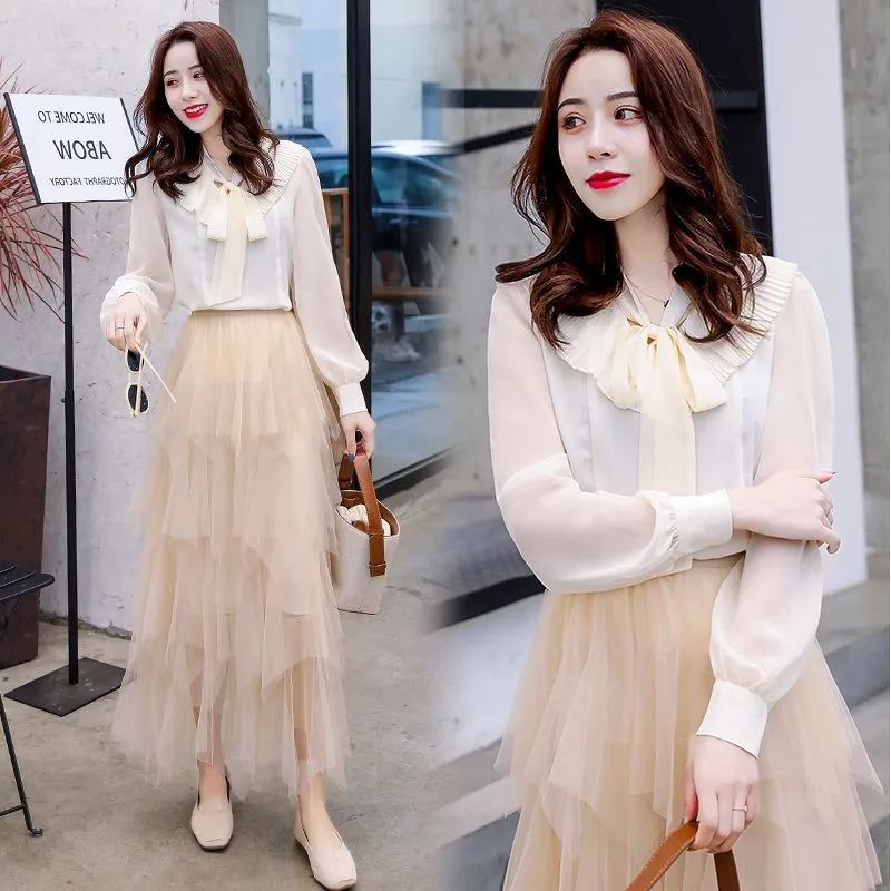 

Chiffon dress female 2019 2 piece set women sweat suits women