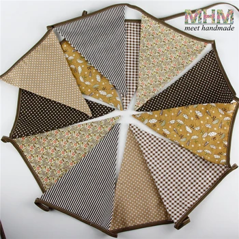 

12 Coffee Style Decorations Garland Flags Cotton Fabric Bunting Banner Wedding Birthday Baby Shower Party Supplies