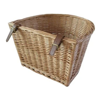 

Retro, Handmade, Wicker Bicycle Front Basket with Leather Straps