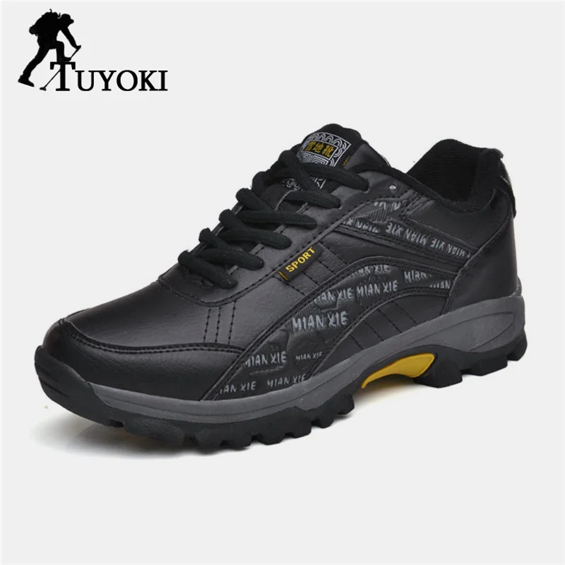 

Tuyoki Comfortable Spring Winter Simple Hiking Shoes Men Cross Strap Trekking Warm Fur Boots Casual Sneakers Footwear Size 39-44