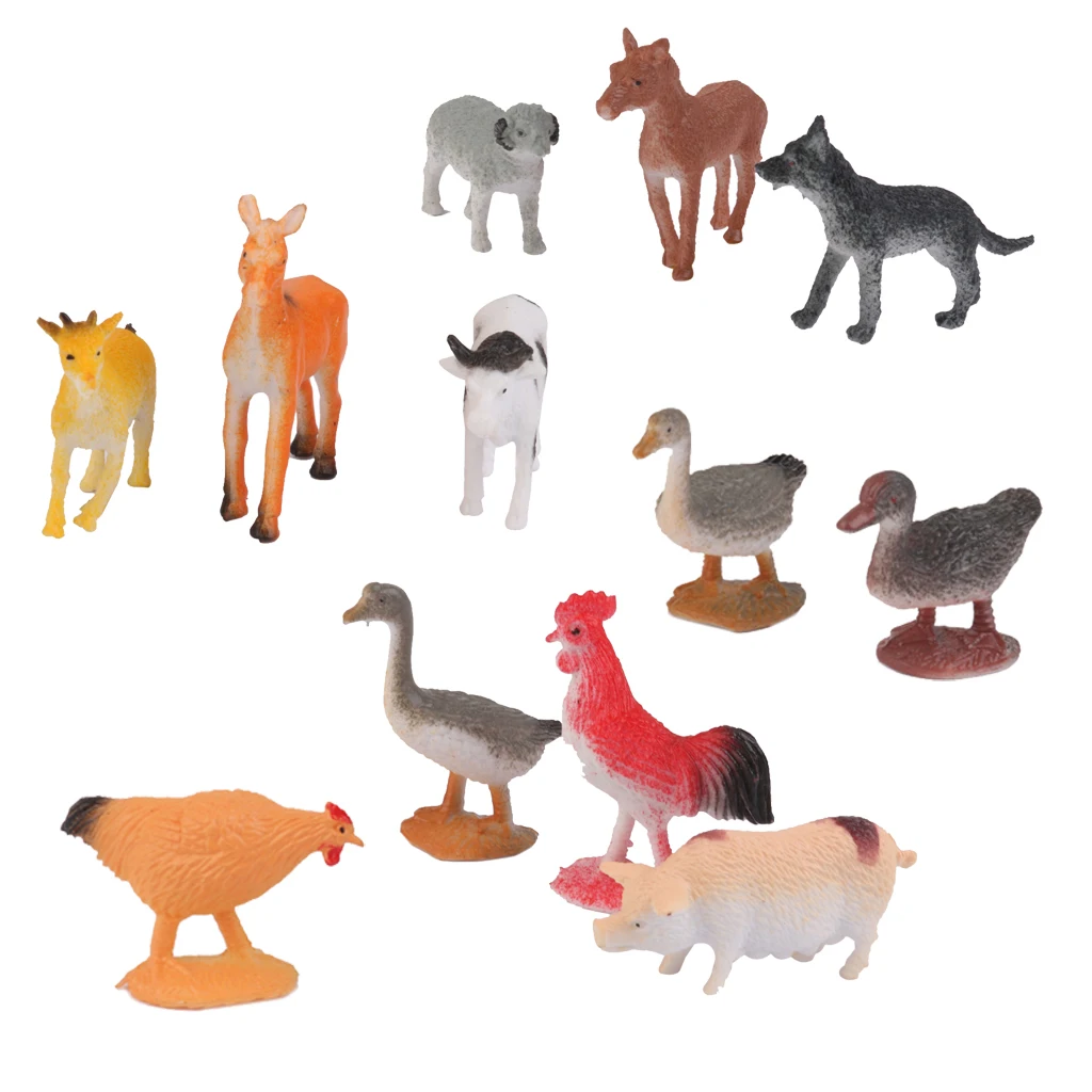 12pcs Plastic Goat Cat Donkey Pig Dog Sheep Animal Model Toy 12pcs Multi-color 12pcs attractive animal models for children