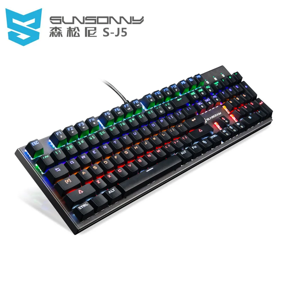 

SUNSONNY S - J5 Wired Mechanical Gaming Keyboard Blue Switch Colorful LED Backlight 104 Keys Ergonomic Keyboards with USB 2.0