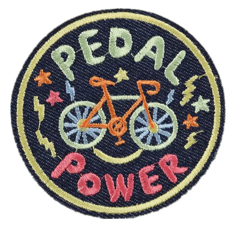 

Embroidered Patches Bike PEDAL POWER Sewing Iron On Creative Badge For Bag Jeans Hat T Shirt DIY Appliques Decoration
