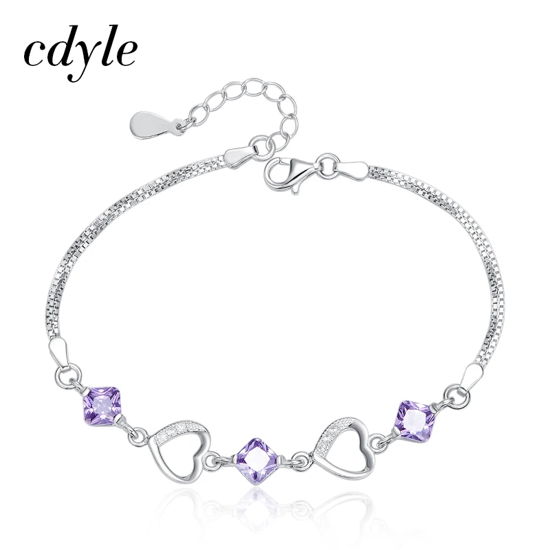 

Cdyle Women Bracelet & Bangle S925 Sterling Silver Fashion Jewelry Austrian Rhinestone Paved Romantic Valentine's Day Gift
