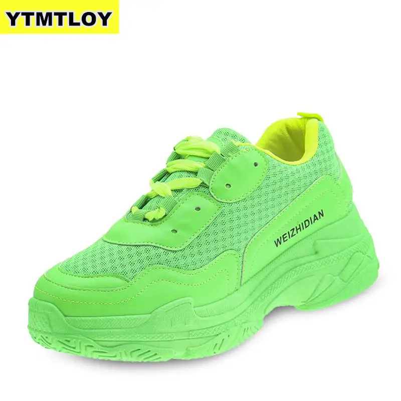 

Women Shoes Autumn Sneakers Fashion Retro Platform Ladies Footwear Breathable Mesh Casual Green High Heels Chunky Shoes 2019