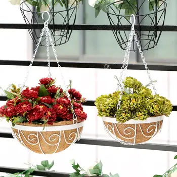 

Hanging Coconut Vegetable Flower Pot Basket Liners Planter Garden Decor Iron Art Garden Flower Planters Pots Round Plant Stand #