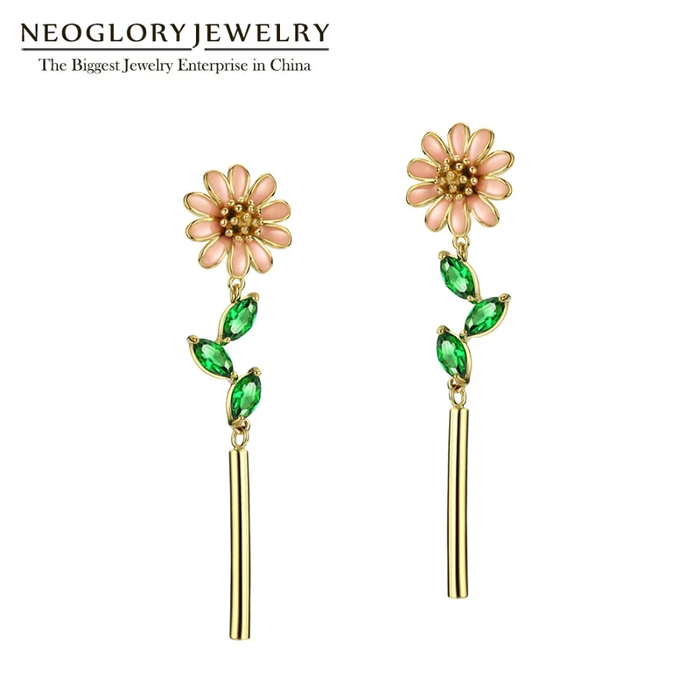 

Neoglory Enamel Colorful Flower Earrings Cubic Zircon Dangle Drop Earrings for Women 2018 Jewelry Hot Gifts New
