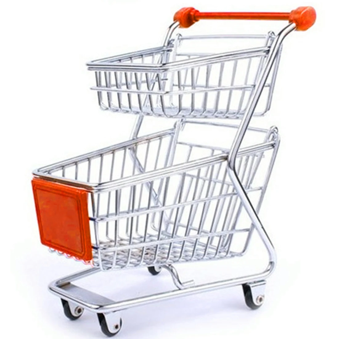 mini Supermarket Handcart Wheel Shopping Carts Toys Creative Double-deck Folding Shopping Cart Basket Toys for Children Boys