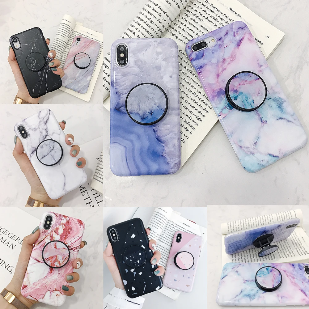 

Marble Stone Case for iPhone 6 6S 7 8 Plus Fashion Phone Cases Soft Cover for iPhone X XS Max XR Fundas with Foldable bracket