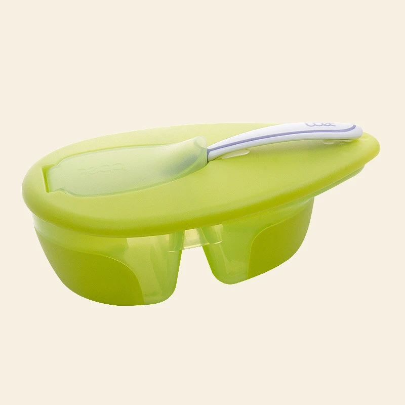 Детская посуда для кормления детское питание контейнер детская посуда с ложка с датчиком температуры миска для малышей T0364 - Цвет: GREEN