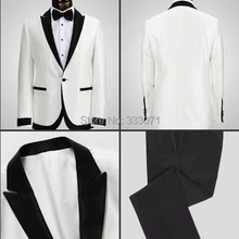 Горячий белый пиджак и брюки черного цвета на одной пуговице жениха смокинги шафер жених мужские свадебные костюмы жениха(куртка+ брюки+ галстук