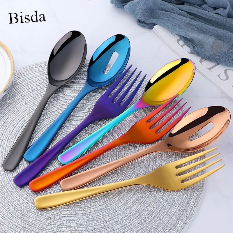 

Serving Kitchenware Salad Spoon Fork Colander Set 304 Stainless Steel Restaurant Service Spoons Using Buffet