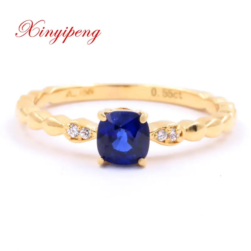 Xin yi peng 18 k желтое золото инкрустированное кольцо из натурального сапфира 4,3*4,5 мм женское кольцо простое для дня рождения, Юбилейный подарок
