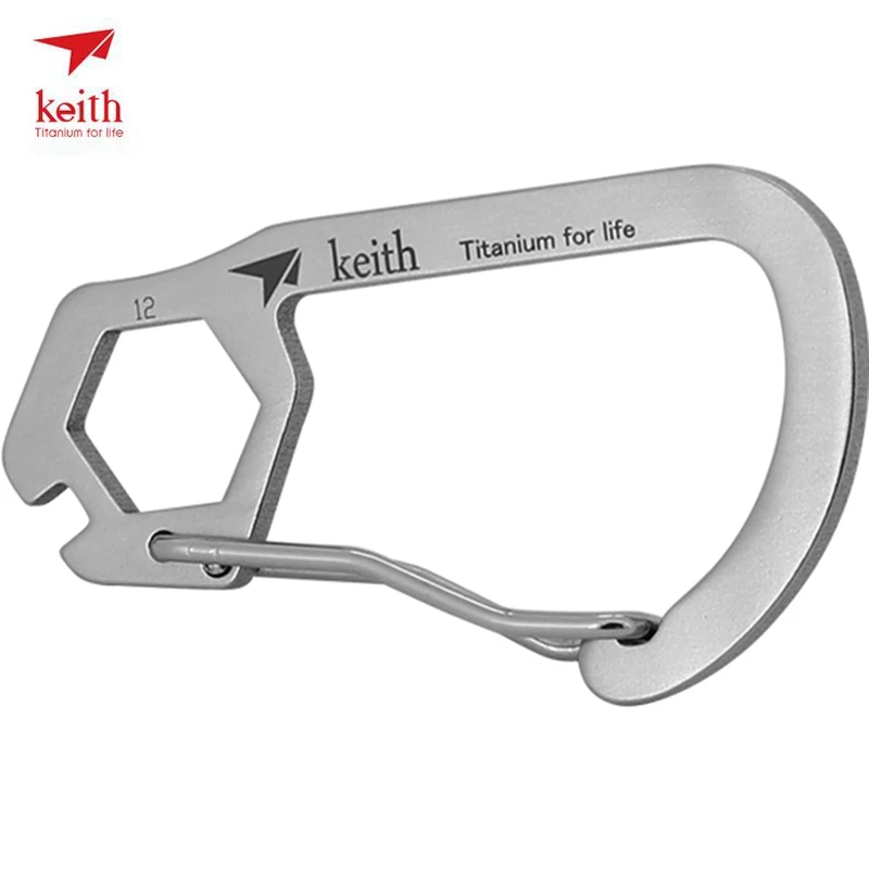 

Keith Titanium EDC Tools Multi-function Outdoor High Strength Titanium Carabiner Bicycle Steel Wire Bayonet 12 Wrench Ti1103