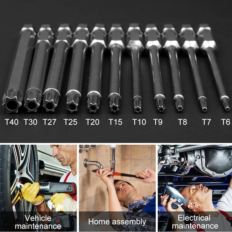 

11pcs/set 100mm Bits Set Sturdy Chrome Vanadium Steel Screwdriver bit Head Set Torx Hex Tri-Wing Spanner Cross-head Bits