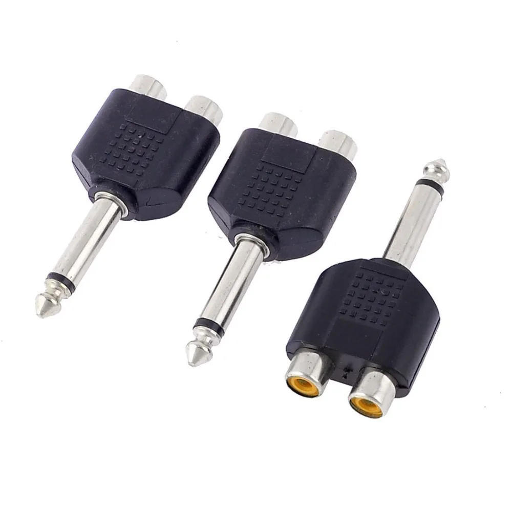 

100pcs Nickel plating Single Track audio plug 6.35mm 1/4 Inch Mono Male to Dual 2 RCA Female Jack Splitter adaptor Converter