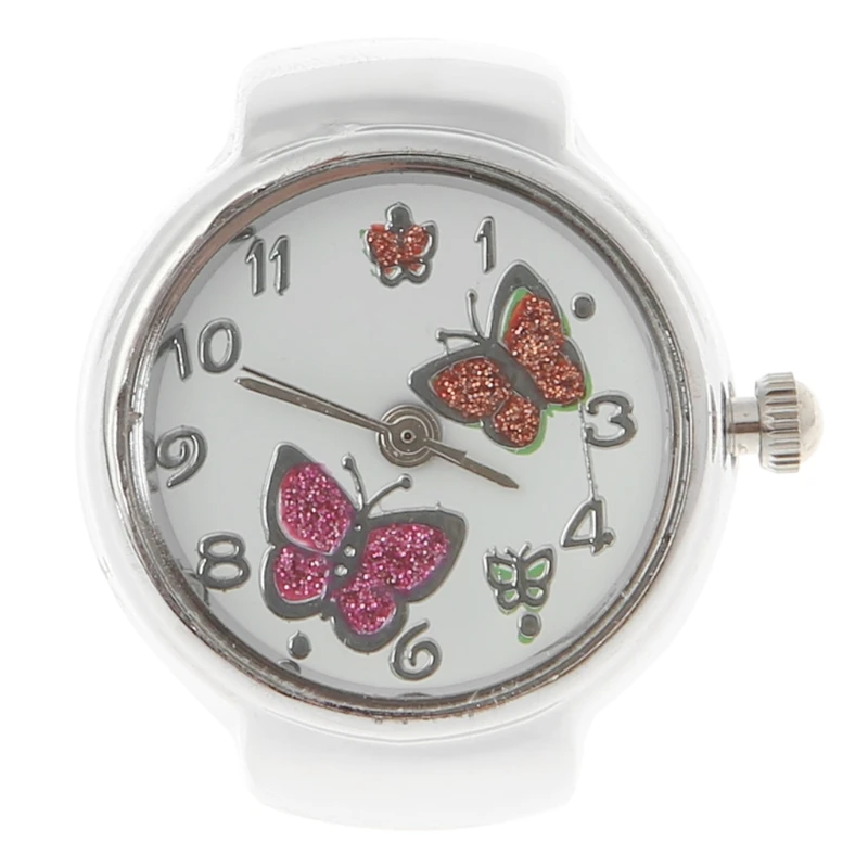 Femmes cadran Quartz analogique bague montre papillon élastique cadeau créatif acier #02