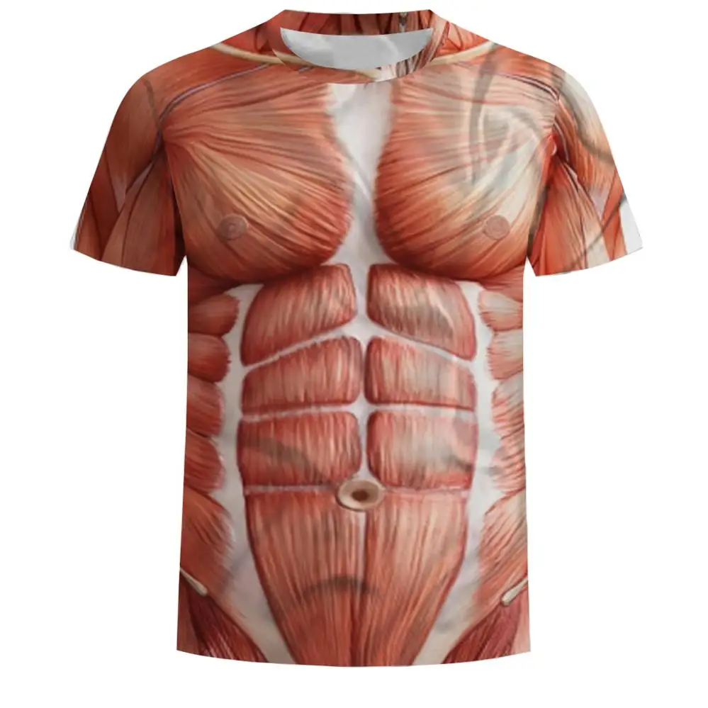 

Muscle Short-sleeved Tshirt Men's Cool Shirt 3D Printing Streetwear men's fake chest muscle T-shirt abdominal fitness Casual Top
